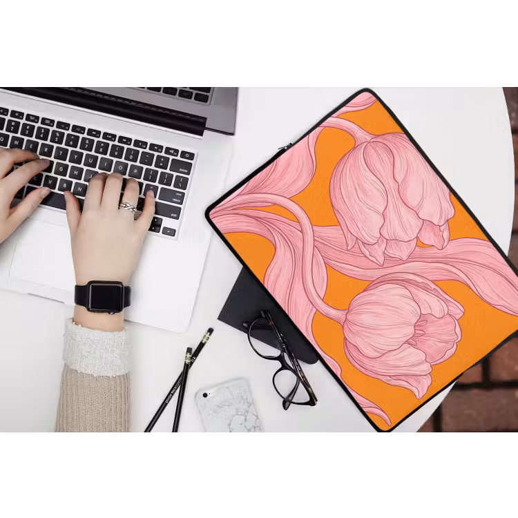 Laptophoes Roze bloemen - Modern - Roze bloemen - Modern laptophoes neopreen klein