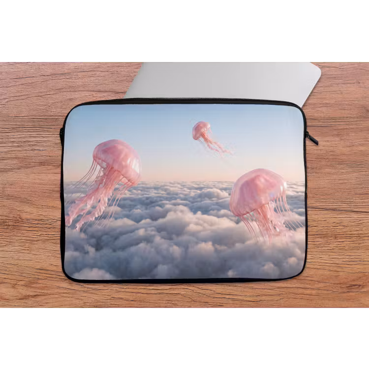 Laptophoes Roze dier - Wolken - Roze dier - Wolken laptophoes neopreen klein