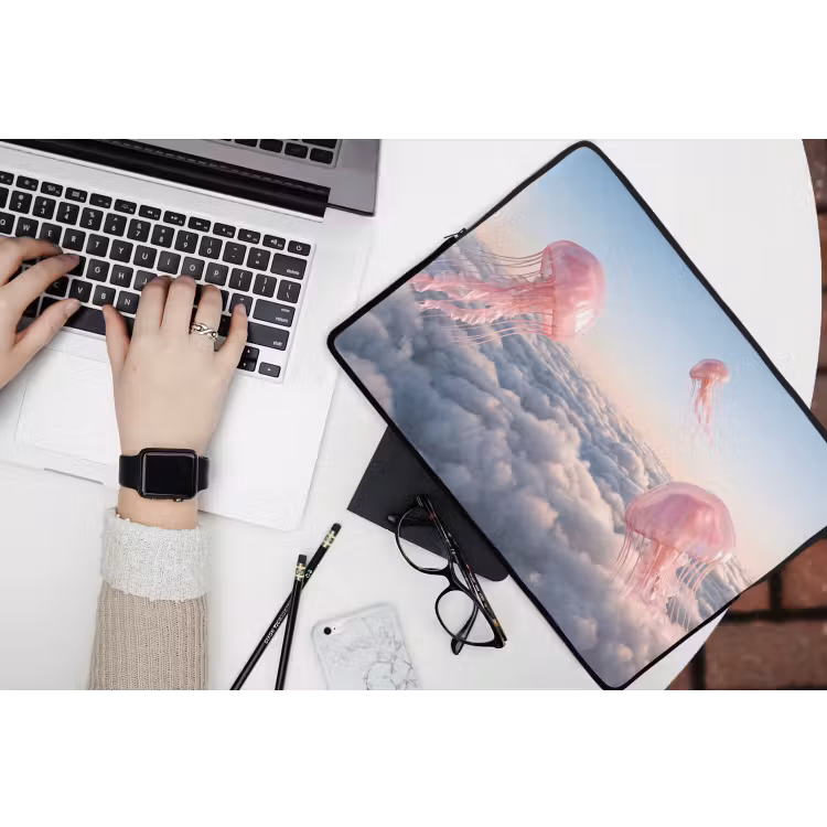 Laptophoes Roze dier - Wolken - Roze dier - Wolken laptophoes neopreen klein