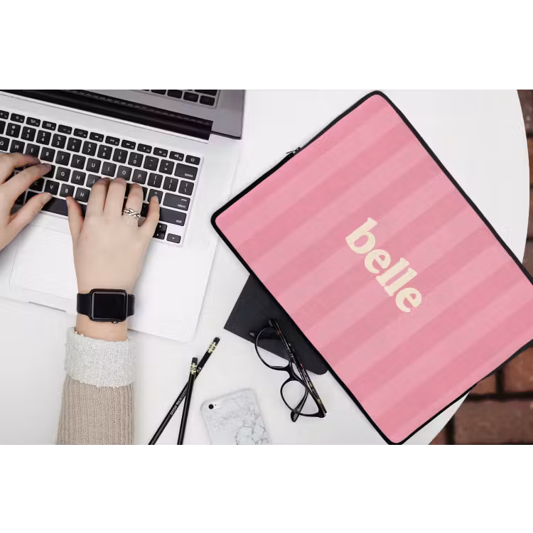 Roze - Gestreept - Belle laptophoes neopreen klein -bureau