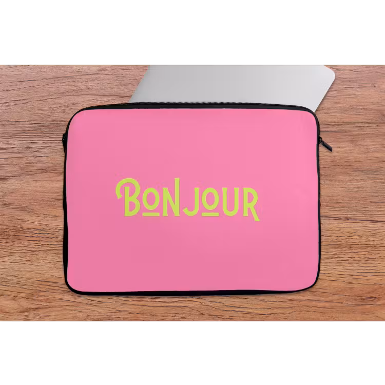 Roze - Groene Bonjour - art-deco laptophoes neopreen klein -tafel