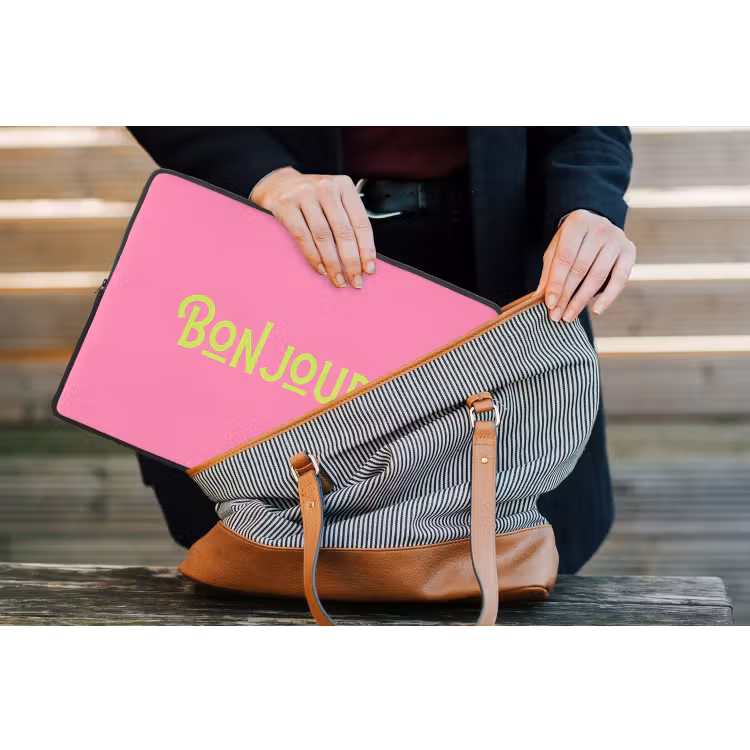 Roze - Groene Bonjour - art-deco laptophoes neopreen klein -tas