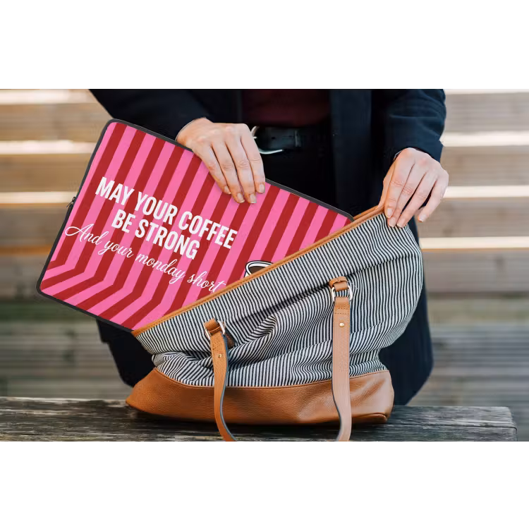 Roze - Strepen - Koffie - Maandag laptophoes neopreen klein -tas