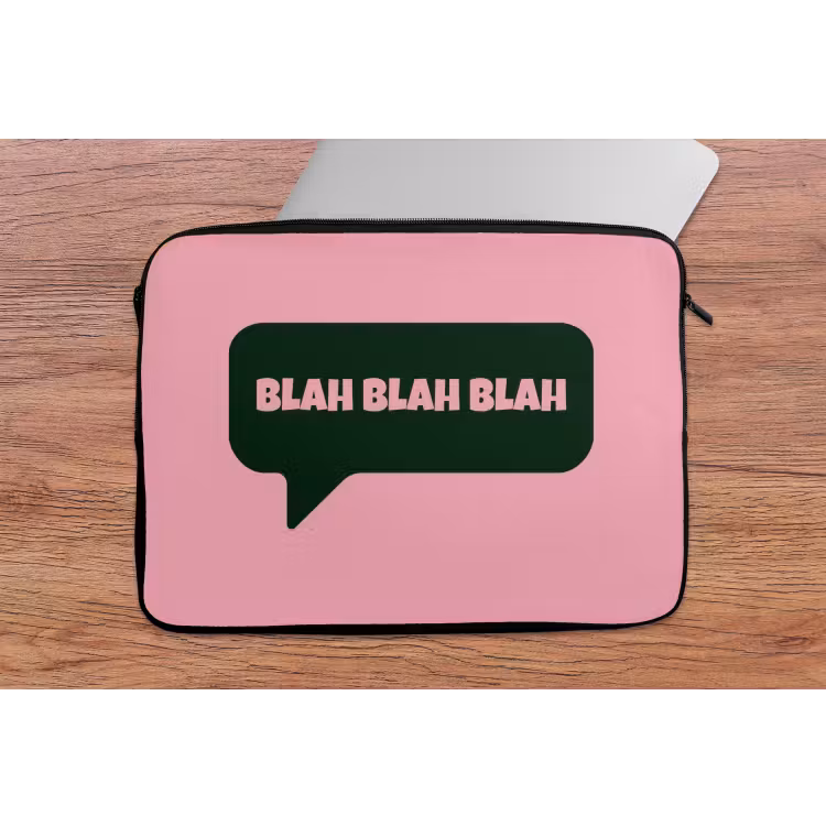 Roze - Tekstwolk - Groen - BLAH BLAH BLAH laptophoes neopreen klein -tafel
