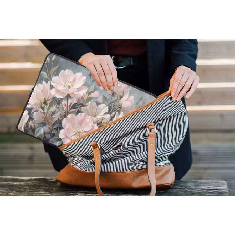 Rozen - Illustratie - Roze laptophoes neopreen klein -tas