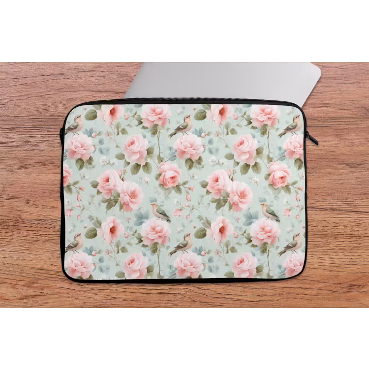 Rozen - Vogels - Pastel - Kleurrijk laptophoes neopreen klein 279 -tafel