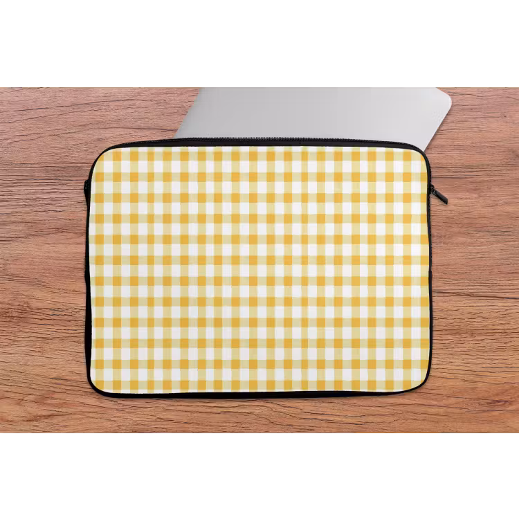Ruit - Gingham - Klassiek - Geel en Wit laptophoes neopreen klein 279 -tafel