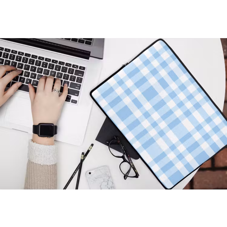 Ruit - Patroon - Blauw laptophoes neopreen klein 279 -bureau