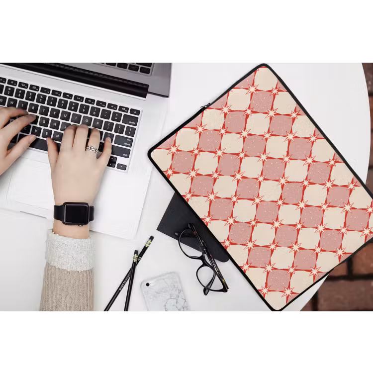 Ruiten - Sterren - Vintage - Oudroze - Rood laptophoes neopreen klein 279 -bureau