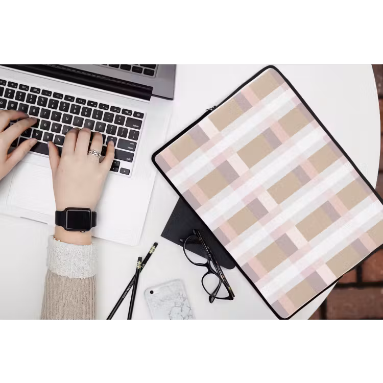 Ruitpatroon - Aardetinten - Minimalistisch laptophoes neopreen klein 279 -bureau