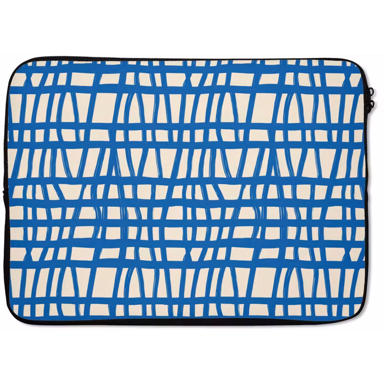 Ruitpatroon - Blauw - Crème laptophoes neopreen klein 279 -zkaufland3dotto