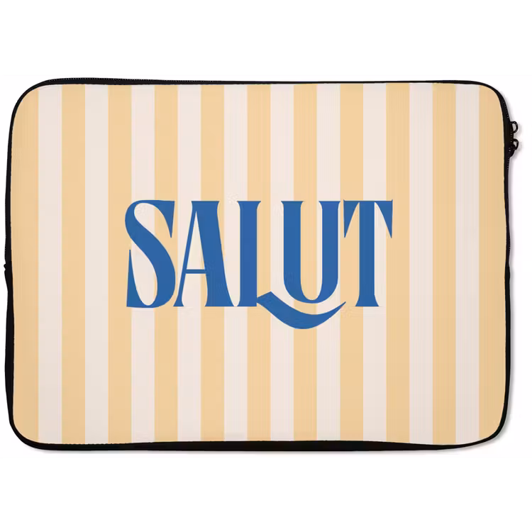 Salut - Quote - Strepen - Geel - Blauw - Wit laptophoes neopreen klein -zkaufland3dotto