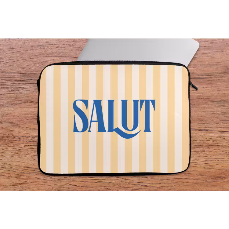 Salut - Quote - Strepen - Geel - Blauw - Wit laptophoes neopreen klein -tafel