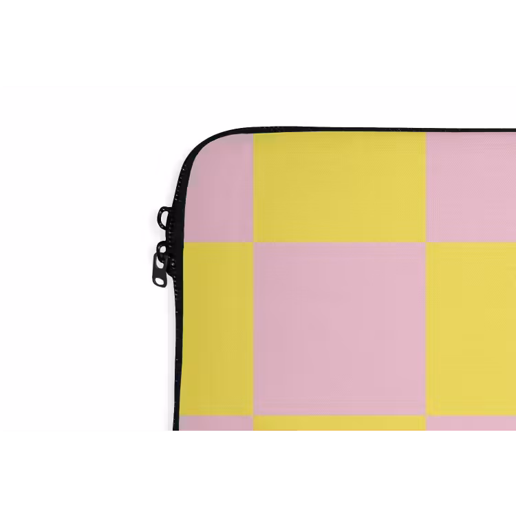 Schaakbord patroon - Geel - Roze - Blokjes laptophoes neopreen klein -detail