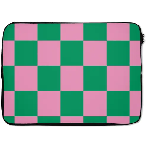 Schaakbord patroon - Groen - Roze - Blokjes laptophoes neopreen klein -zkaufland3dotto