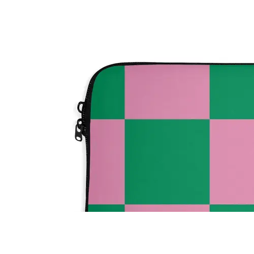 Schaakbord patroon - Groen - Roze - Blokjes laptophoes neopreen klein -detail