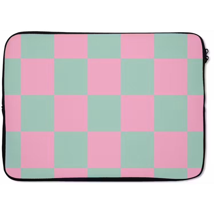 Schaakbord patroon - Groen - Roze - Blokjes laptophoes neopreen klein -zkaufland3dotto
