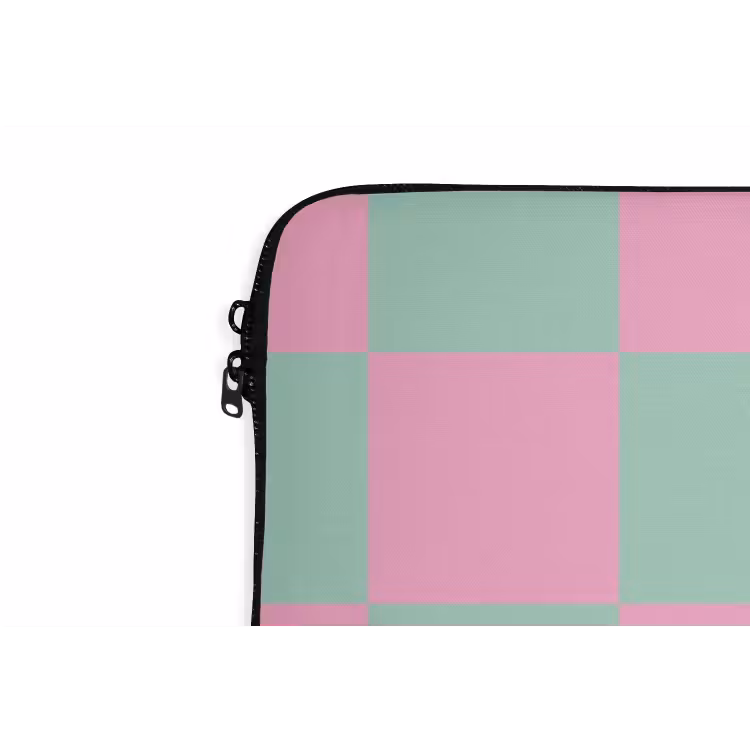 Schaakbord patroon - Groen - Roze - Blokjes laptophoes neopreen klein -detail