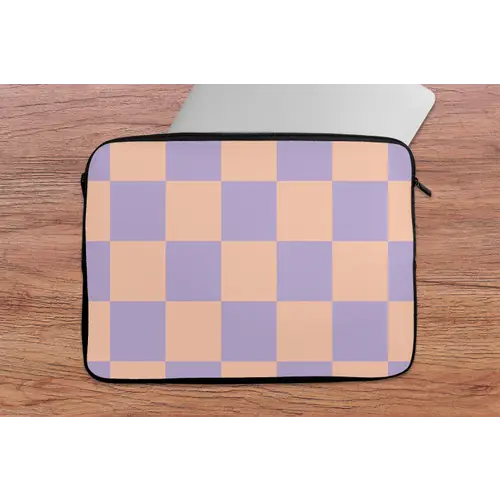 Schaakbord patroon - Paars - Roze - Blokjes laptophoes neopreen klein -tafel