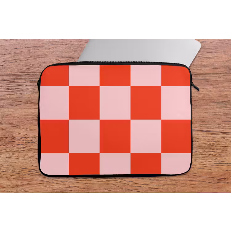 Schaakbord patroon - Rood - Roze - Blokjes laptophoes neopreen klein -tafel