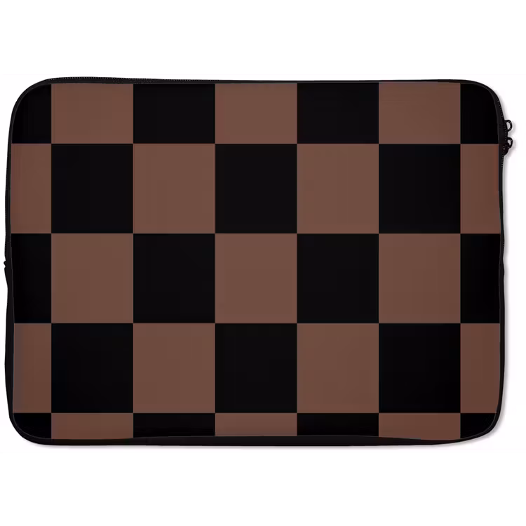 Schaakbord print - Bruin - Zwart - Blokjes laptophoes neopreen klein -zkaufland3dotto