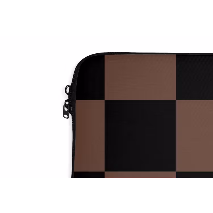 Schaakbord print - Bruin - Zwart - Blokjes laptophoes neopreen klein -detail