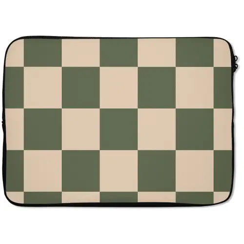 Schaakbord print - Groen - Beige - Blokjes laptophoes neopreen klein -zkaufland3dotto