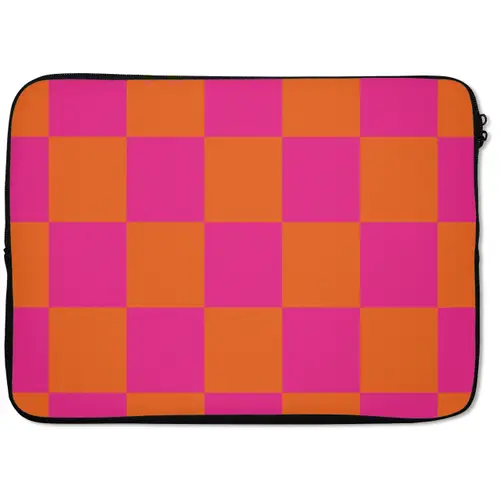 Schaakbord print - Oranje - Roze - Blokjes laptophoes neopreen klein -zkaufland3dotto