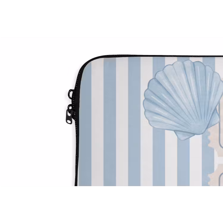 Schelp - Oceaan - Kust - Blauw - Illustratie laptophoes neopreen klein -detail