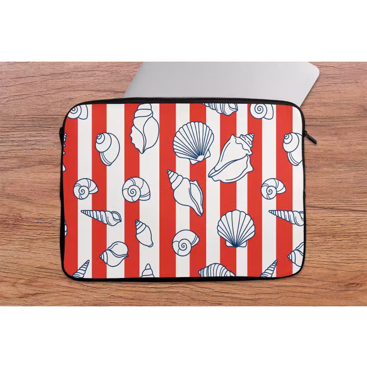 Schelp - Zeedieren - Zomer - Illustratie - Rood - Blauw laptophoes neopreen klein -tafel