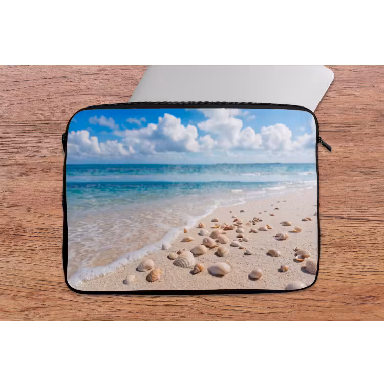 Schelpen - Strand - Natuur - Beige laptophoes neopreen klein -tafel