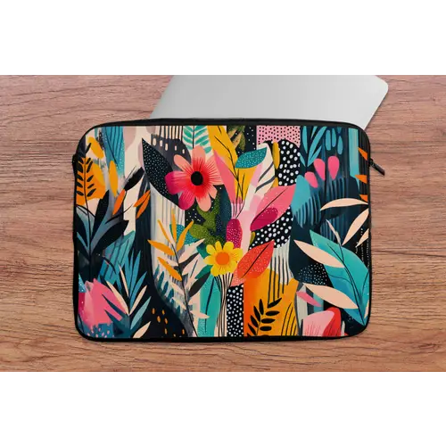 Schilderij - Abstract - Bloemen - Roze laptophoes neopreen klein -tafel