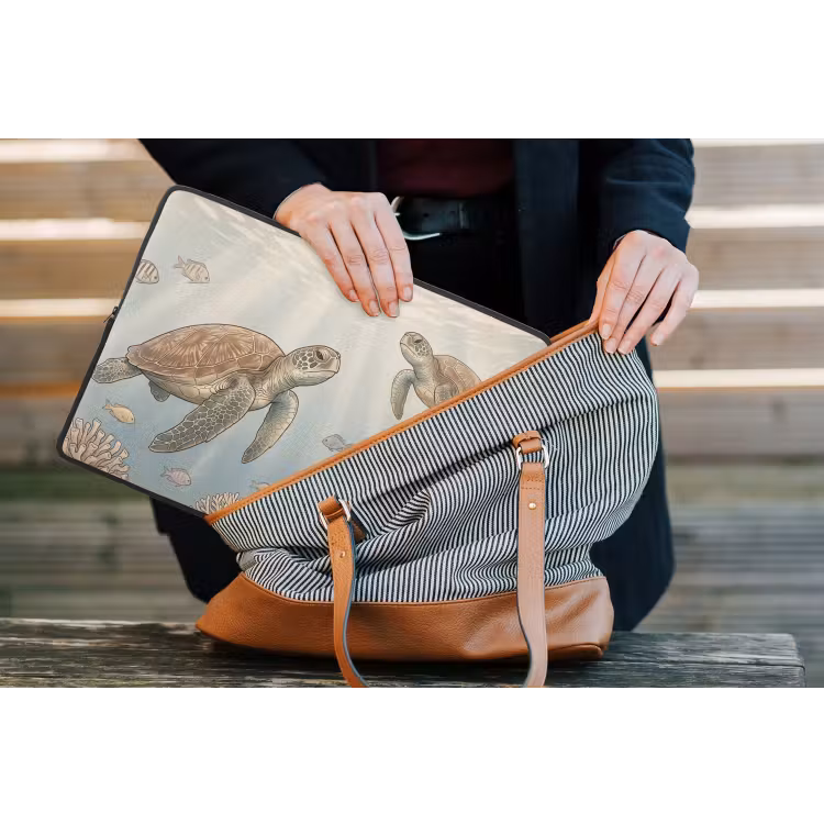 Schildpad - Onderwater - Natuur - Illustratie laptophoes neopreen klein -tas