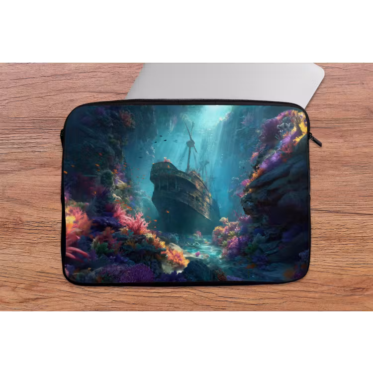 Schip - Hout - Koraalriffen - Zonlicht laptophoes neopreen klein -tafel