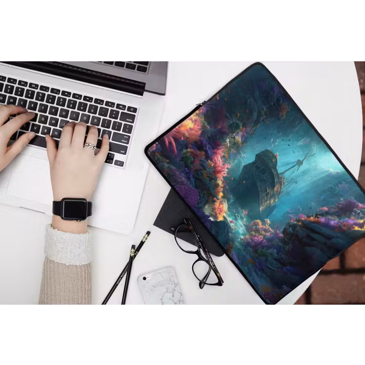 Schip - Hout - Koraalriffen - Zonlicht laptophoes neopreen klein -bureau