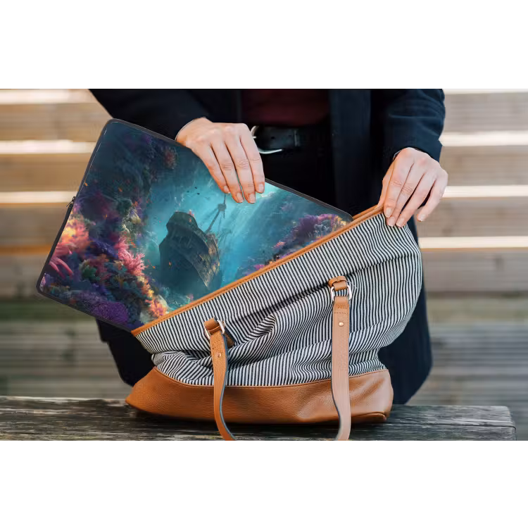 Schip - Hout - Koraalriffen - Zonlicht laptophoes neopreen klein -tas
