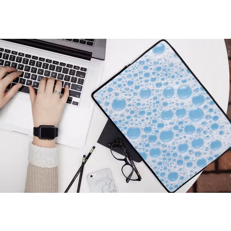 Schuim - Bubbels - Blauw laptophoes neopreen klein -bureau