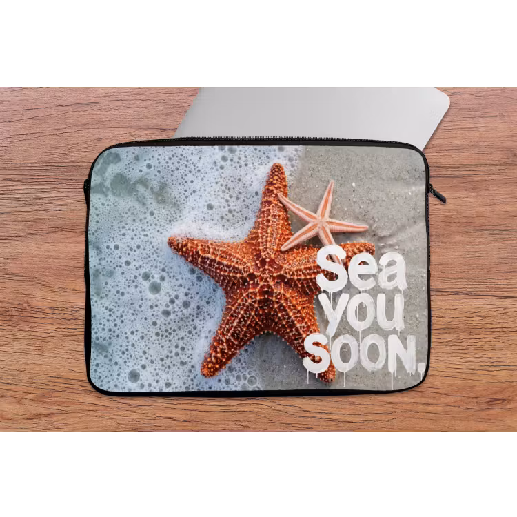 Sea you soon - Zeester - Zee laptophoes neopreen klein -tafel