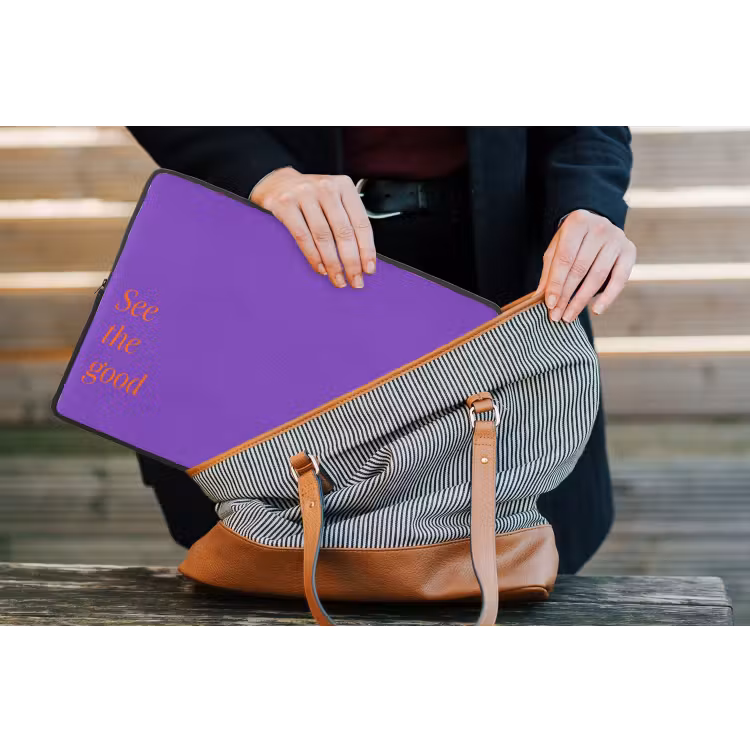 See the good - Oranje - Paars laptophoes neopreen klein -tas