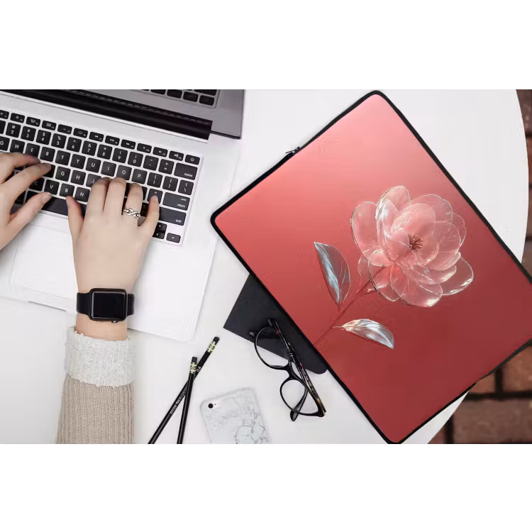Sierlijk - Bloem - Roze - Glazen laptophoes neopreen klein -bureau
