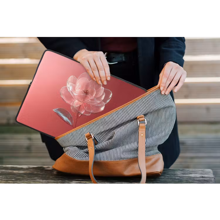 Sierlijk - Bloem - Roze - Glazen laptophoes neopreen klein -tas