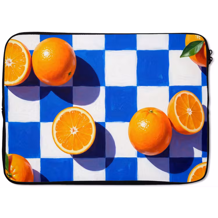 Laptophoes Sinaasappel - Geruit - Eten - Sinaasappel - Geruit - Eten laptophoes neopreen klein