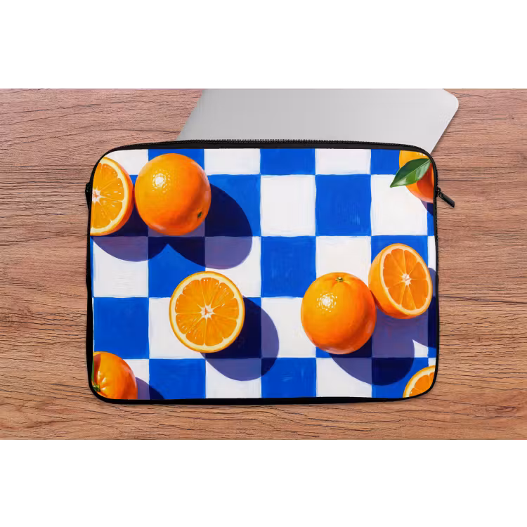 Laptophoes Sinaasappel - Geruit - Eten - Sinaasappel - Geruit - Eten laptophoes neopreen klein