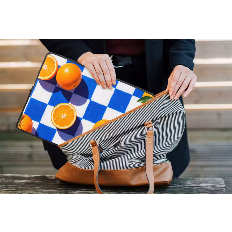 Laptophoes Sinaasappel - Geruit - Eten - Sinaasappel - Geruit - Eten laptophoes neopreen klein