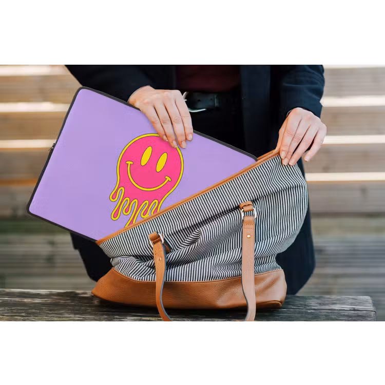 Smiley - Drip - Neon laptophoes neopreen klein -tas