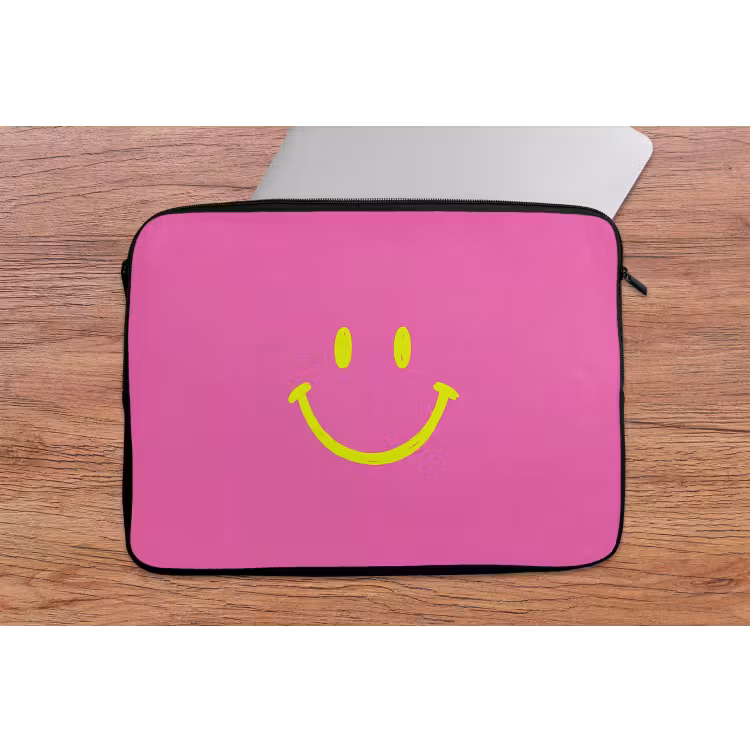 Smiley - Vrolijk - Roze laptophoes neopreen klein -tafel
