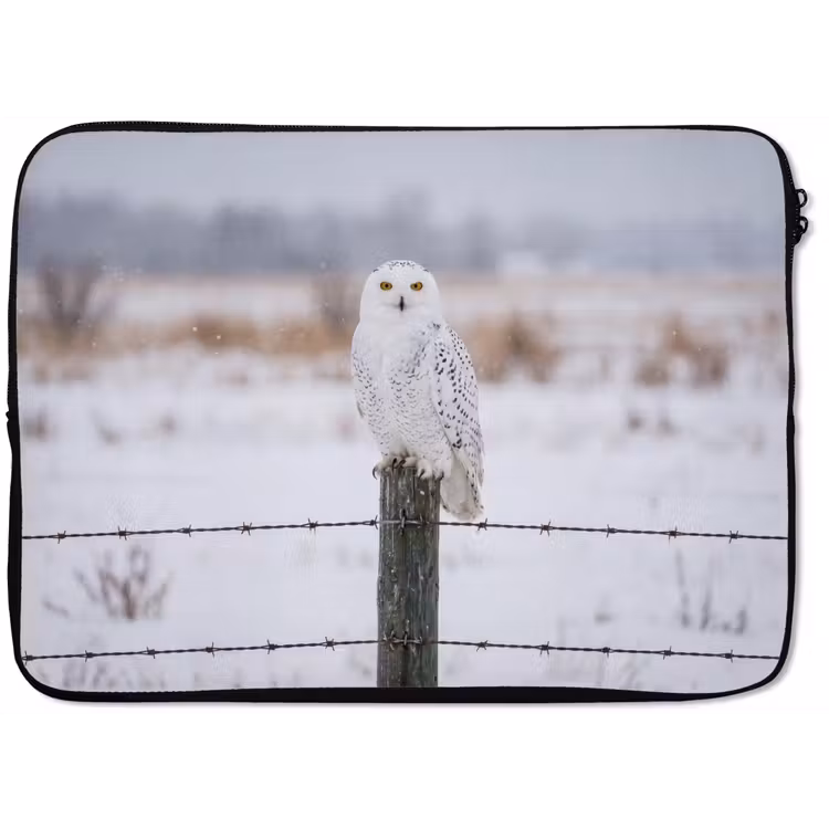 Sneeuwuil - Hek - Sneeuw - Wit laptophoes neopreen klein -zkaufland3dotto