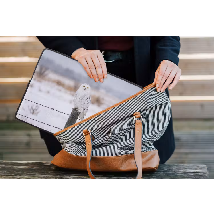 Sneeuwuil - Hek - Sneeuw - Wit laptophoes neopreen klein -tas