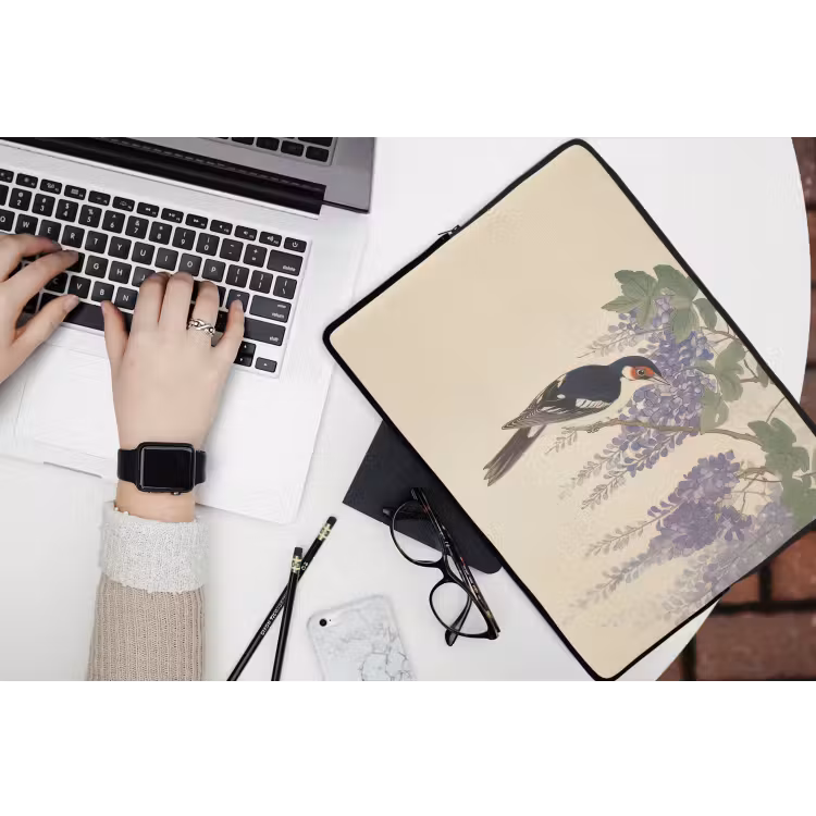 Specht - Bloemen - Paars laptophoes neopreen klein -bureau