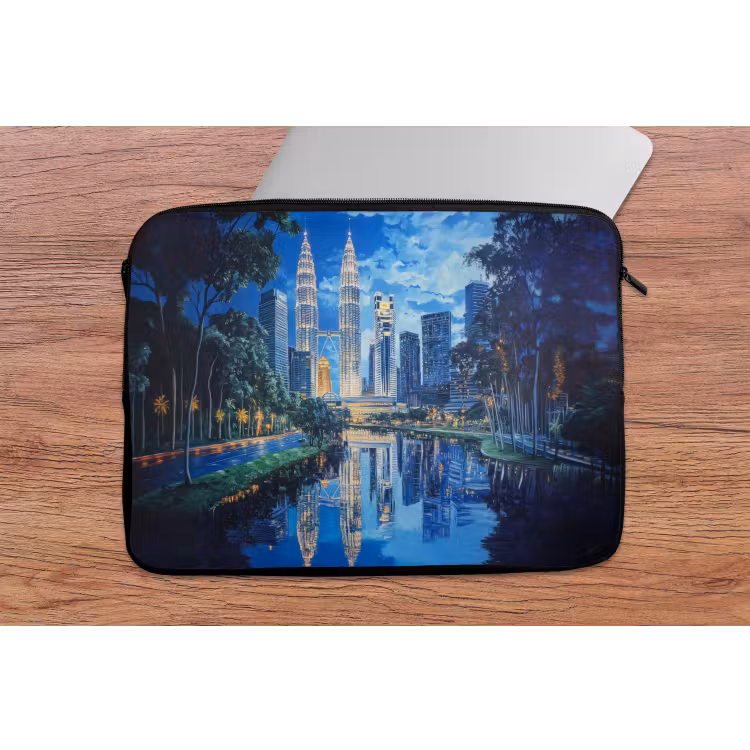 Stad Kuala Lumpur - Skyline - Wolkenkrabbers - Water laptophoes neopreen klein -tafel
